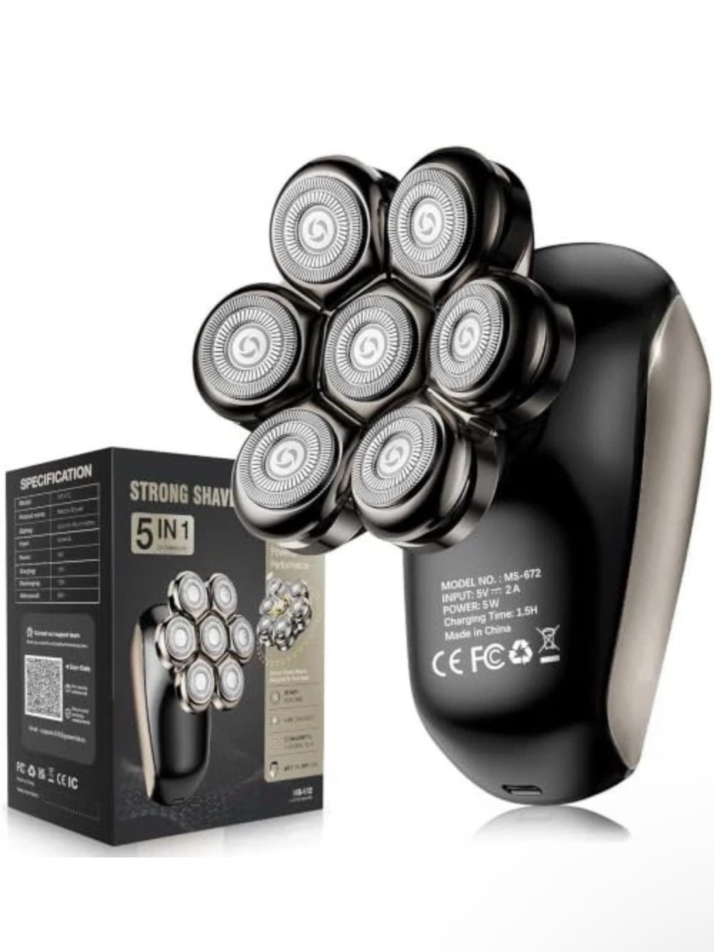 SHPAVVER 5-in-1 Grooming Set 7D Electric Head Shaver Wet/Dry Travel lock NEW